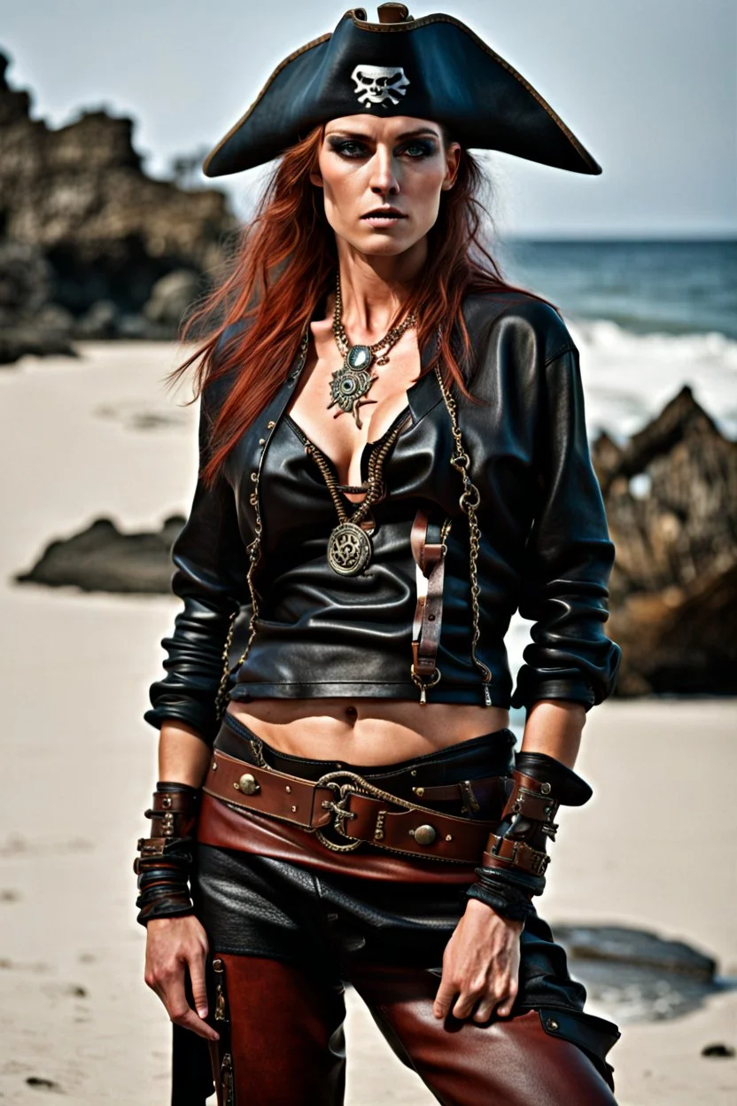 pirate priestess in leather beach sweat