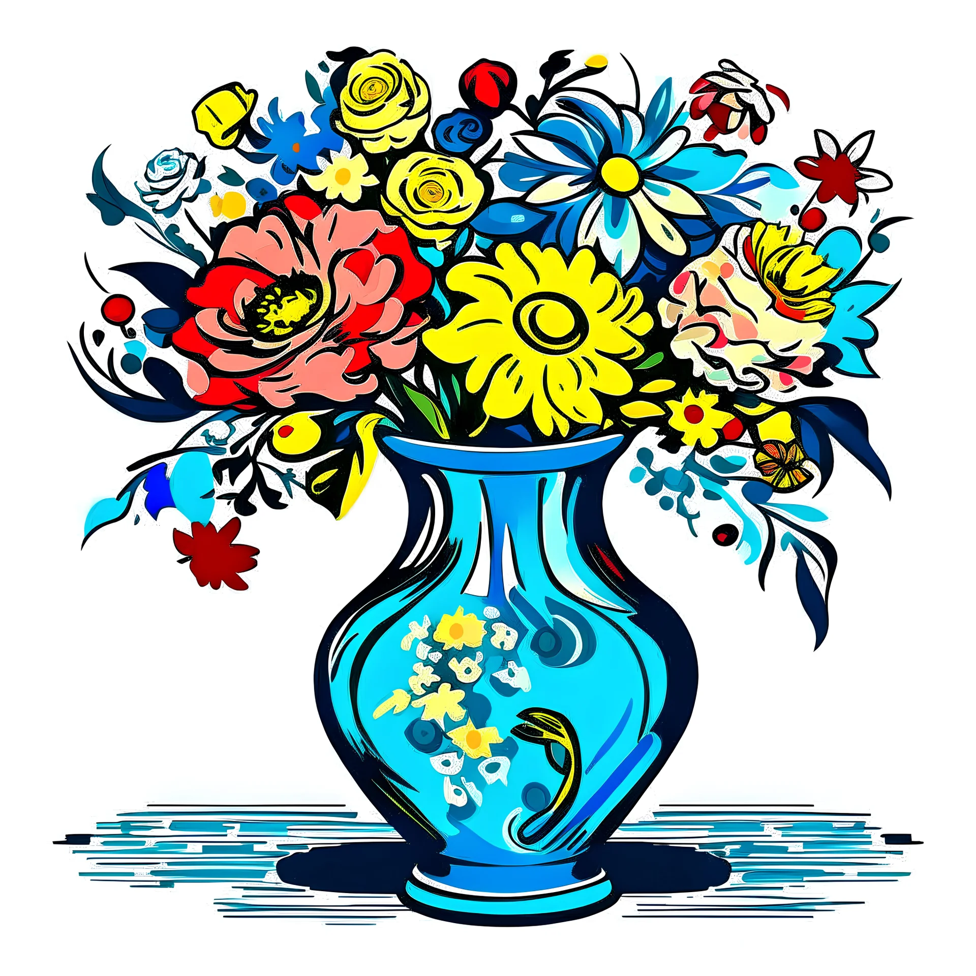 vase flowers- print-vincent-van-gogh,design, vector graphic, colorful, adorable, cute, vector illustration, white background