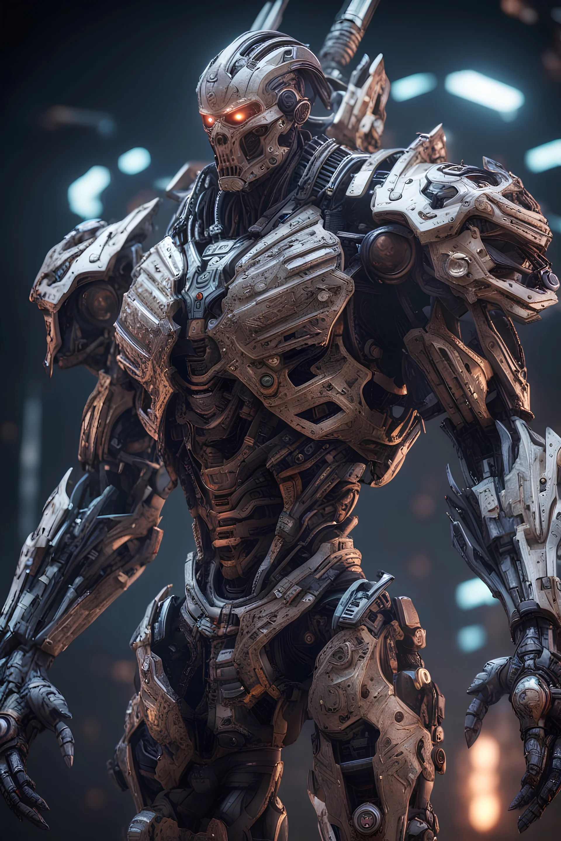 hyper detailed biomechanics giant, warrior of universe, high tech, equipped with lethal weapons, intricate background, 8k octane rendered, unreal engine 5, high resolution, high contrast, cinematic lights, masterpiece, photorealistic, 3d
