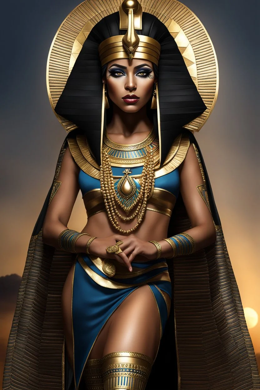 full body Cleopatra, pharaoh makeup, full body shot, written by Orcinus Orca, Ultra detail face