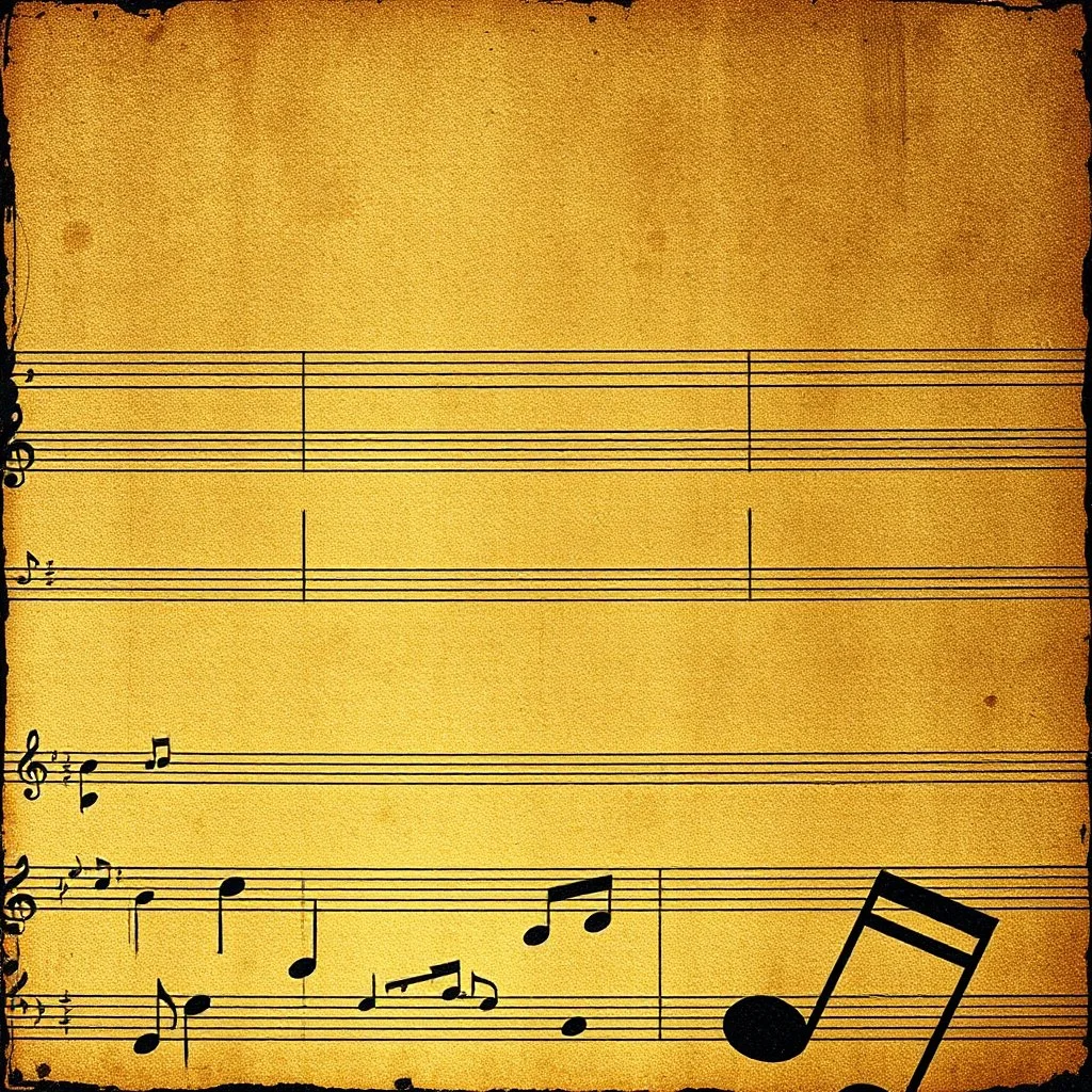 Rustic Grunge Textured Musical Notes Background.