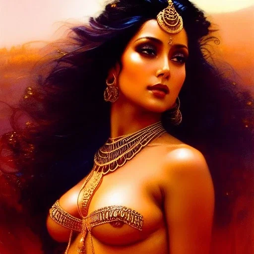 Drawing of beautiful face,busty Dejah Thoris,sweet stare,Mars,desert,minimal ancient armor, balanciaga fashion clothe painting by gaston bussiere, greg rutkowski, yoji shinkawa, yoshitaka amano, tsutomu nihei, donato giancola, tim hildebrandt, oil on canvas, cinematic composition, extreme detail,fit full head inside picture,16k