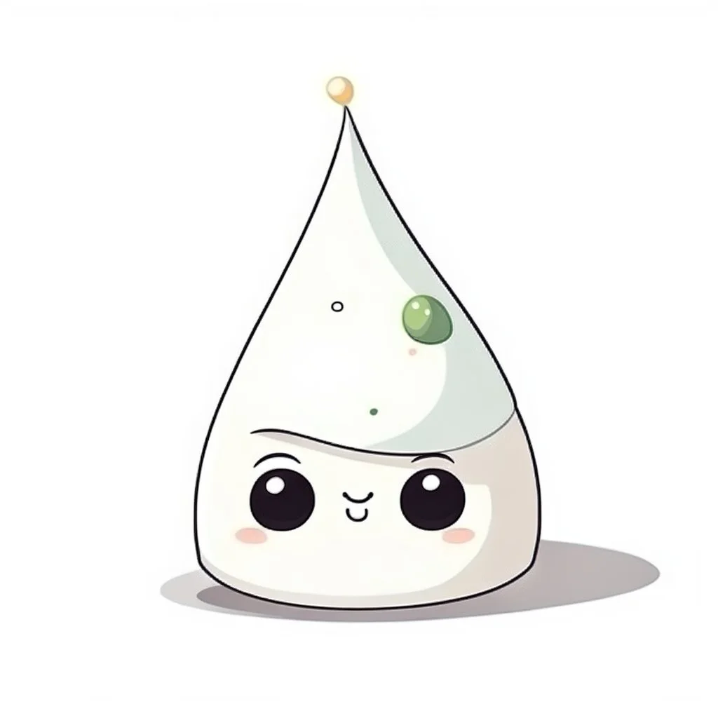 drawing of cute small mochi character in birthday hat on white background