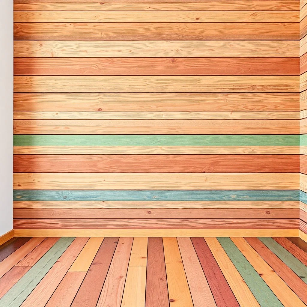 Colorful Wooden Floor & Wooden Wall Empty Room.