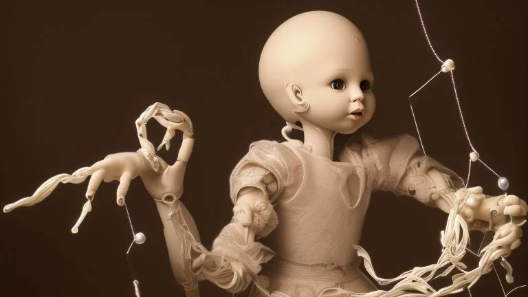 في الصورة، تظهر يد بشرية تمسك بخيوط دمية. اليد بيضاء ناصعة، بينما الخيوط سوداء داكنة. تمسك اليد الخيوط بإحكام، مما يوحي بسيطرة اليد على الدمية. تقف الدمية في الخلفية، وهي غير مرئية تمامًا. لا يمكن رؤية سوى الخيوط السوداء التي تمتد من اليد إلى الدمية. هذا يخلق إحساسًا بالغموض والتشويق. الصورة مأخوذة من زاوية عالية، مما يخلق تأثيرًا مهيمنًا لليد. هذا يوحي بأن اليد قوية وفعالة. الصورة ذات خلفية مظلمة، مما يخلق جوًا غامضًا ومثيرًا للاهتمام. هذا يعزز الموضوع العام للتلاعب، والذي غالبًا ما يرتبط با