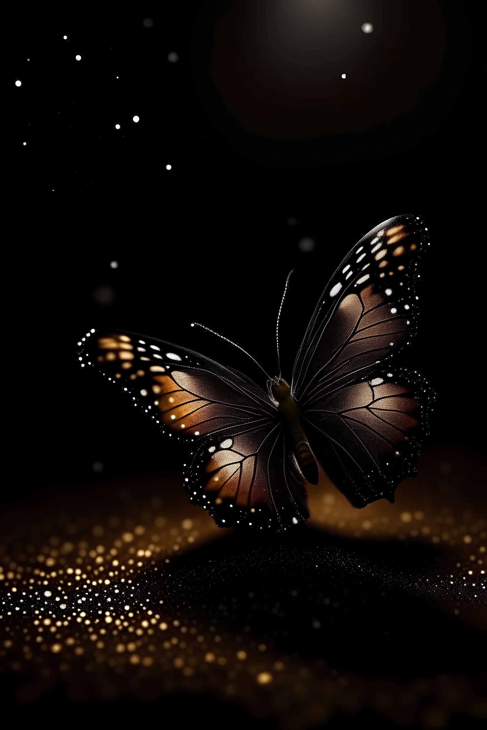 Luminous Light Brown butterfly and manure full of stars black