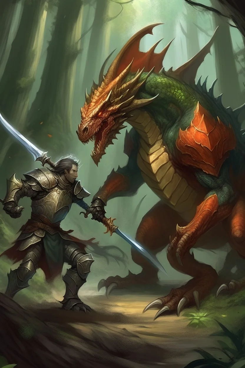gigantium dragon fighting a single normal sized human knight