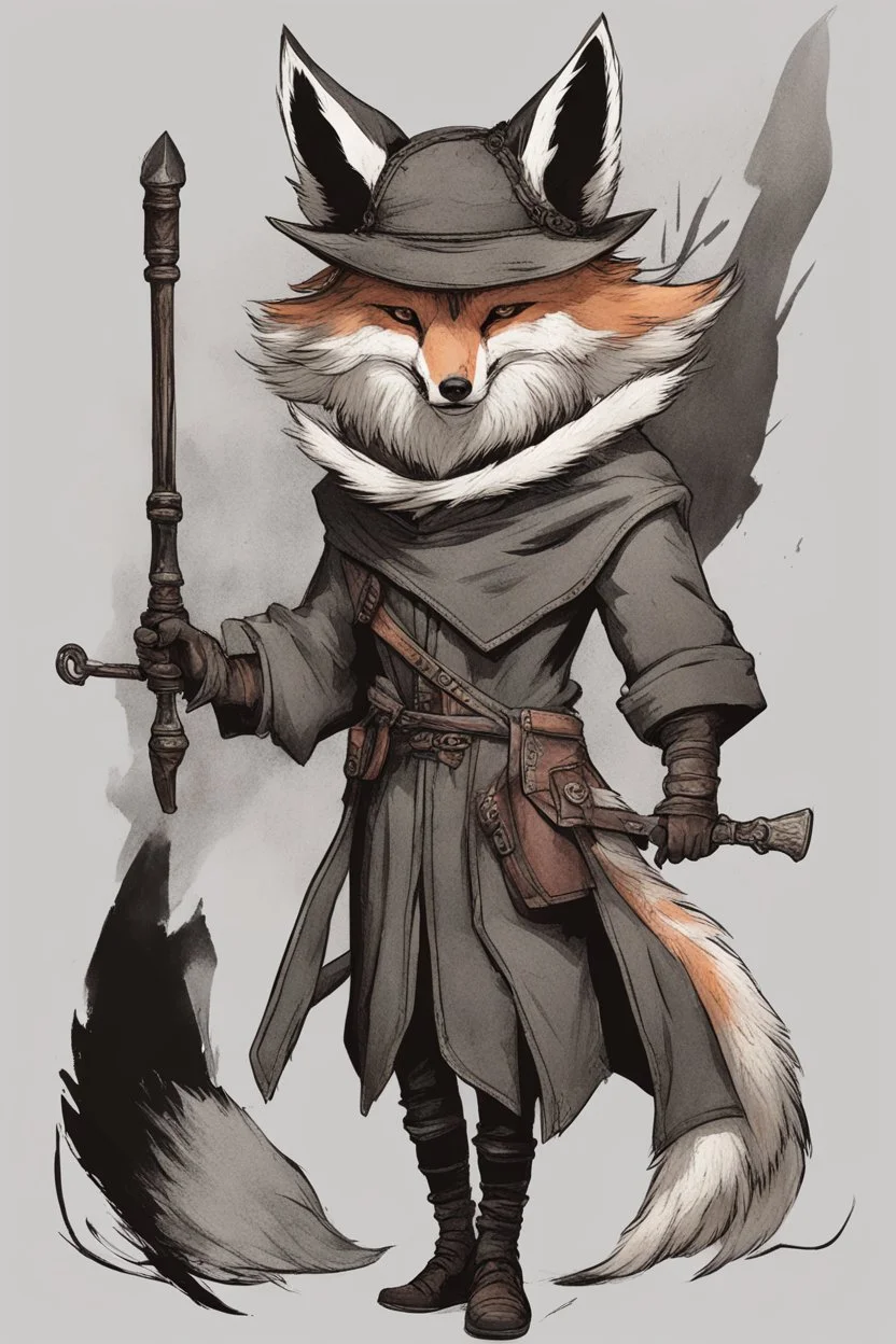 mysterius hunter with fox's mask like bloodborne style