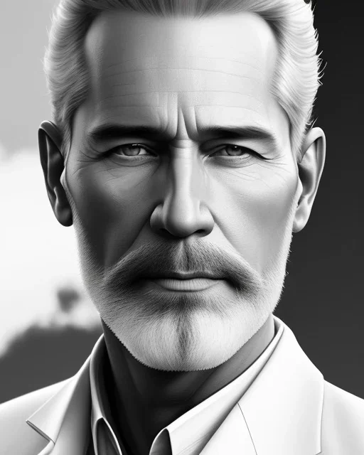 "MIddle aged white human male, with a trimmed but uneven beard, piercing eyes with slick blonde hair, full-scale head and shoulders portrait, concept art portrait by Greg Rutkowski, Artgerm, WLOP, Alphonse Mucha dynamic lighting hyperdetailed intricately detailed Splash art trending on Artstation triadic colors Unreal Engine 5 volumetric lighting Splash art fantasy"