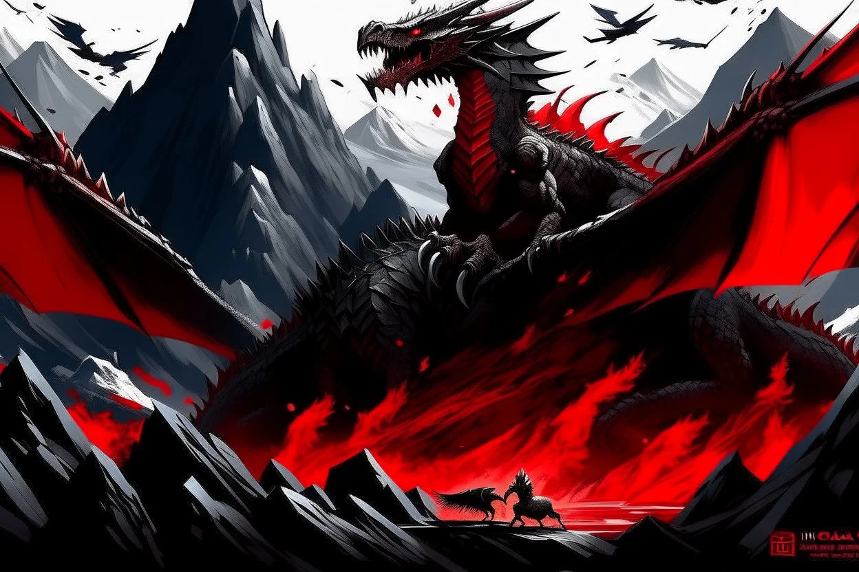 mountains, red and black, temple, dinosaur