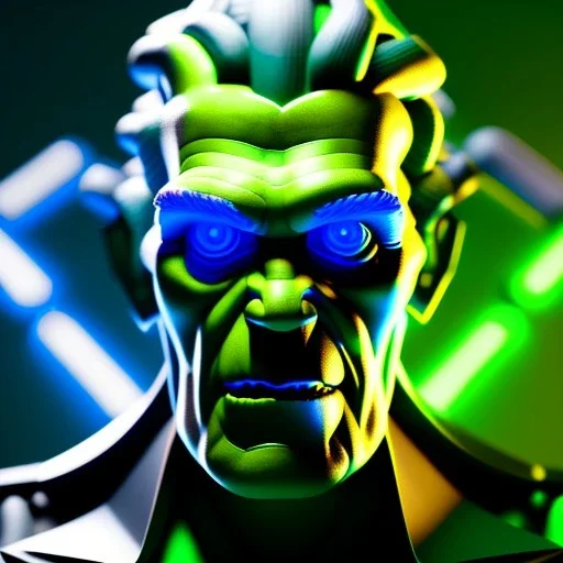 octane render of a metallic frankenstein's monster, boris karloff, neon glow