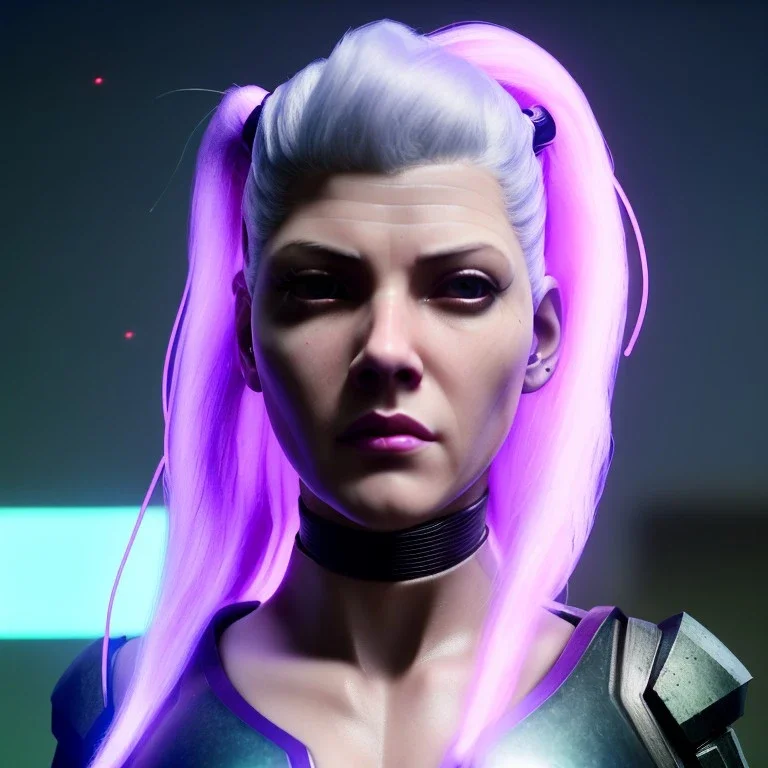 Actress, young Katheryn Winnick, android woman, glow eyes, glow circuits in face, glow painted face, shaved hair, ghost in the shell, samurai coat, katana, elastic bodysuit, cyber punk, neon ambient, army, bamboo, blood, portrait, gradient background, unreal engine 5, soft color, 16 bit, god lights, ray tracing, RTX, lumen lighting, ultra deatail, volumetric lighting, 3d, finely drawn, hd.