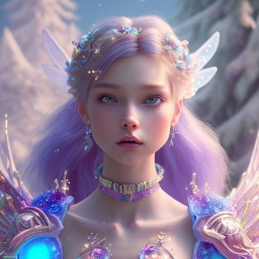 fairy in a blue and violet landsacape with multicolored crystals falling from the sky, full of details, smooth, bright sunshine，soft light atmosphere, light effect，vaporwave colorful, concept art, smooth, extremely sharp detail, finely tuned detail, ultra high definition, 8 k, unreal engine 5, ultra sharp focus