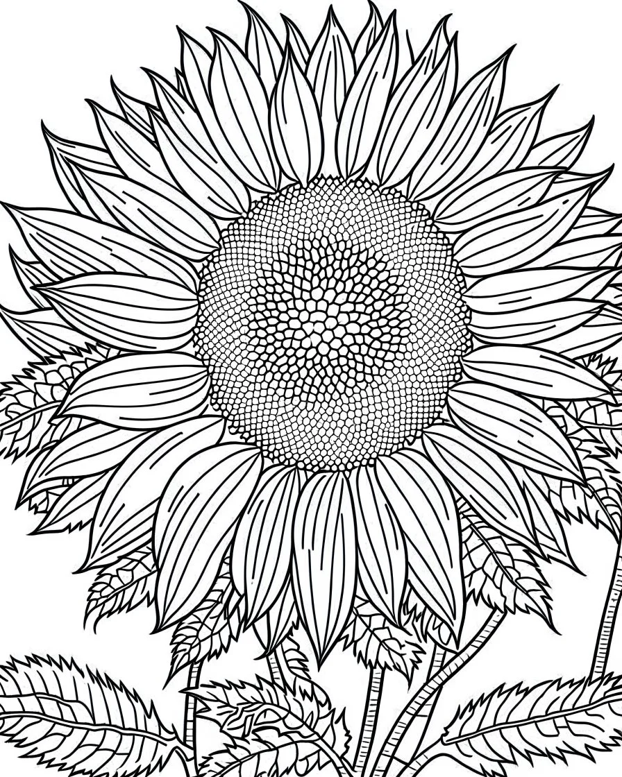 real massive Sunflower flower coloring page