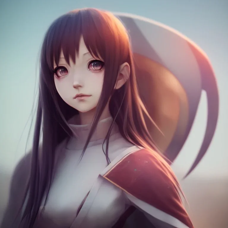 Anime girl cute neck head portrait, warrior costume, village, meditation, 8k quality