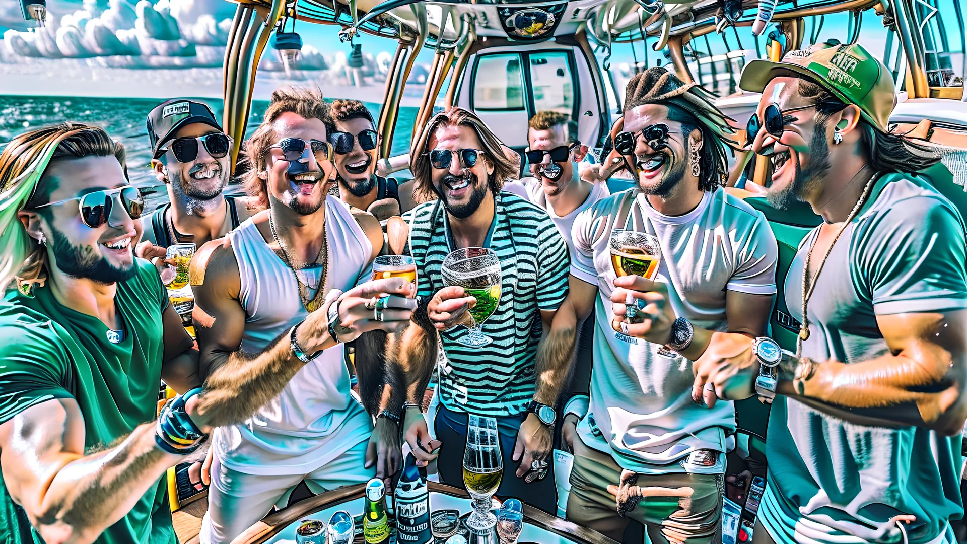 rowdy drinking party on yacht