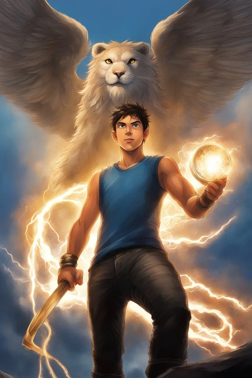 Percy Jackson with Zeus' thunderbolt