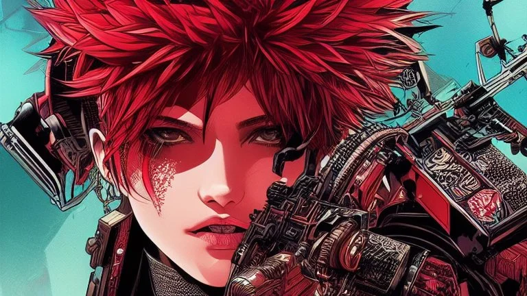 beautiful punk girl, hyper detailed, intricately detailed, illustration by <kilian eng> <Yoji Shinkawa>, darkred tones,