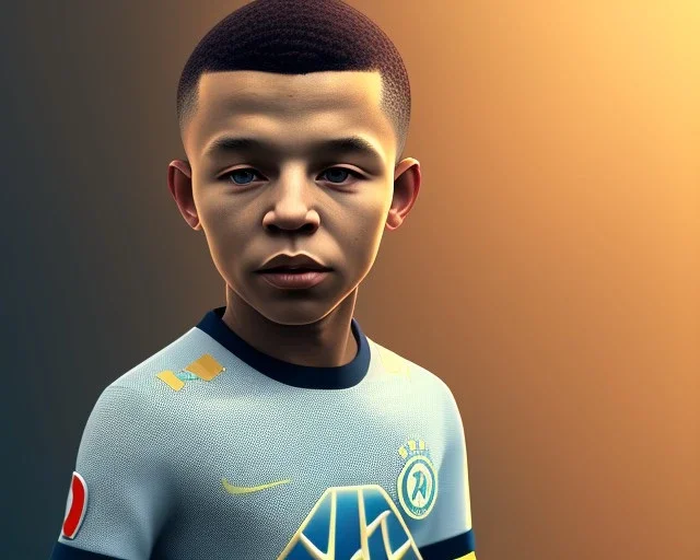 Kylian Mbappé as a child, 3d art, face portrait, 8k resolution