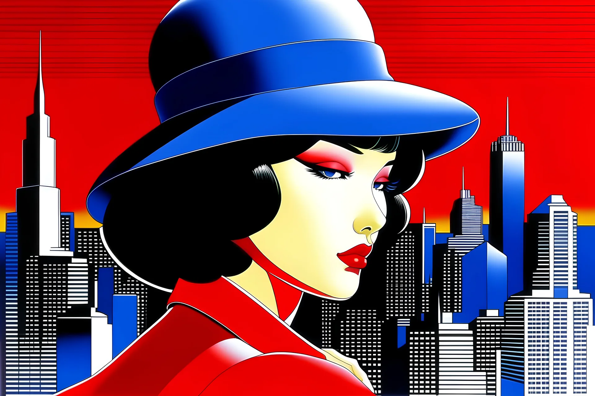 catwifhat n the style of Hiroshi Nagai