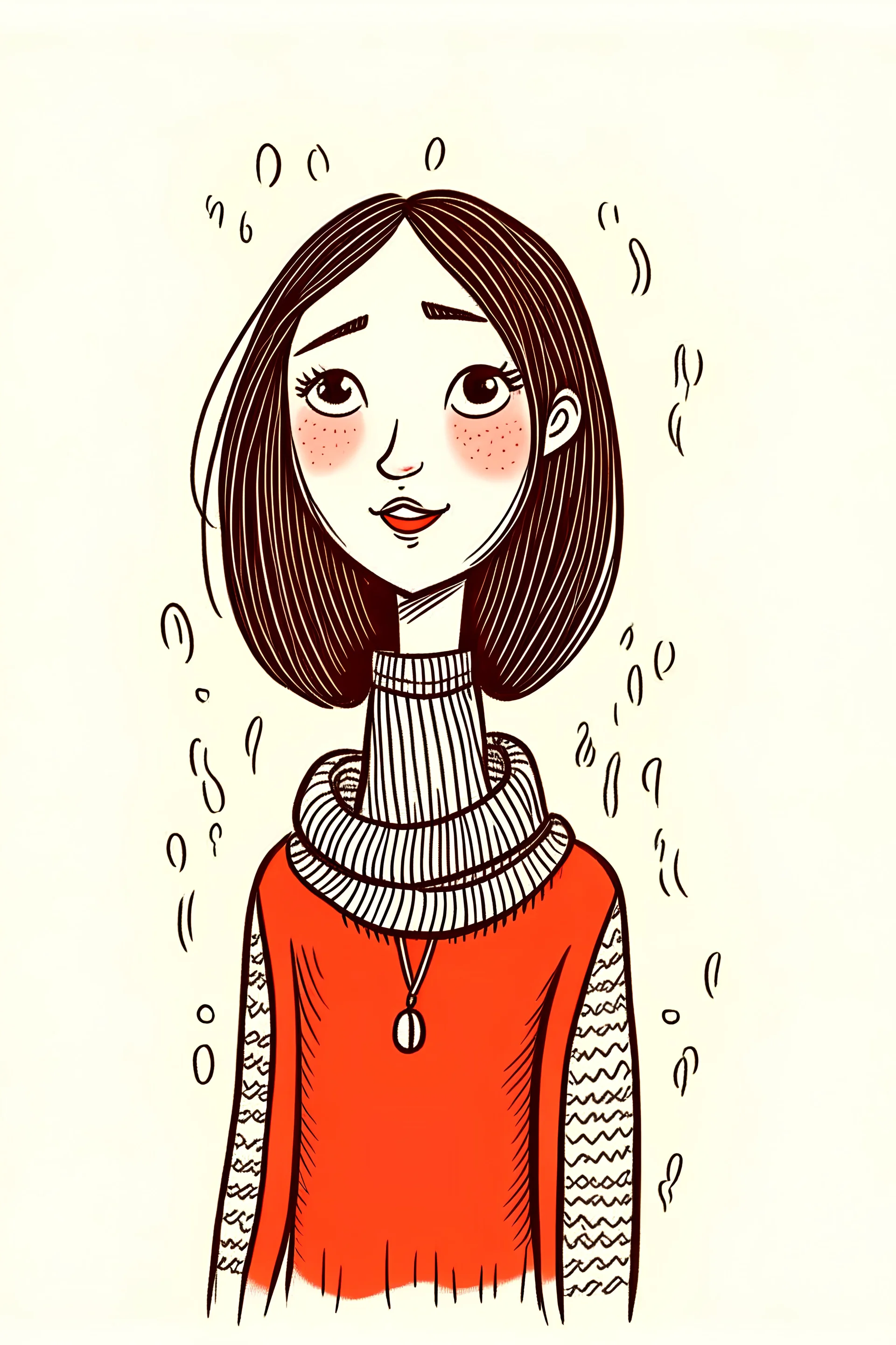 doodle , high quality , illustrated, GRIL with long neck