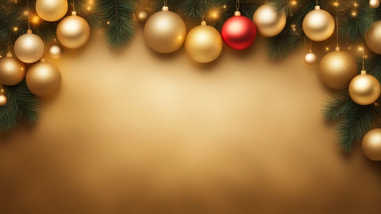 Christmas Decorations With Garland Lights On Golden Textured Background.