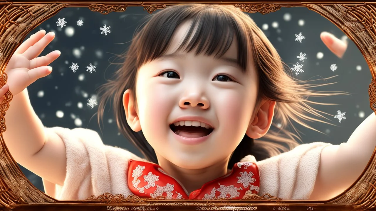 Magical Fantastic young happy Chinese female child, Liquid Structure, Flying snowflakes, excitement, Splash, Portrait Photography, Fantasy Background, Intricate Patterns, Ultra Detailed, Luminous, Radiance, Ultra Realism, Complex Details, Intricate Details, 16k, HDR, High Quality, Trending On Artstation, Sharp Focus, Studio Photo, Intricate Details, Highly Detailed