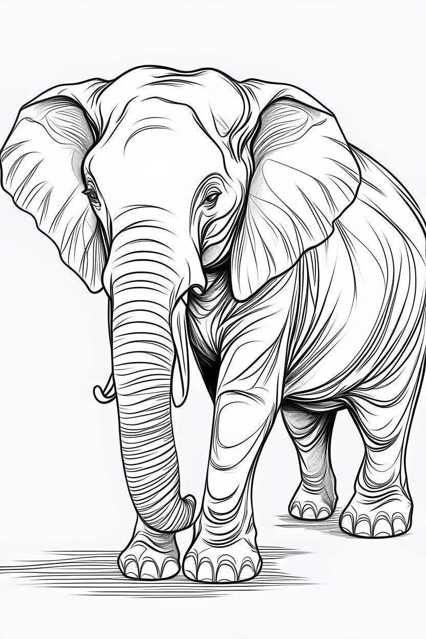 Outline art, elephant, cartoon style, low detail, --ar 9:11