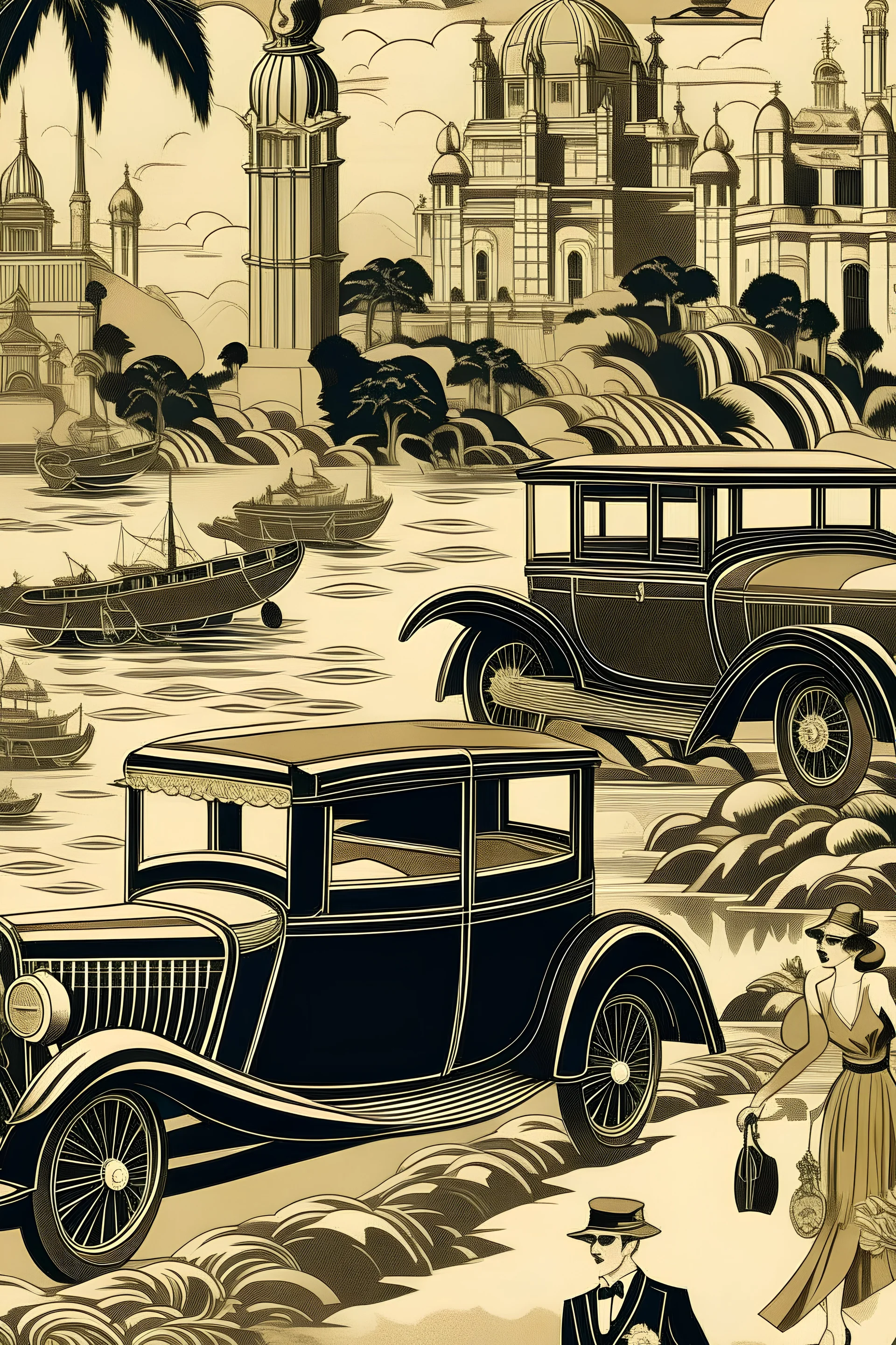 travel scene in the 20s motif