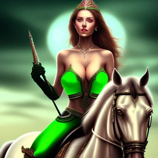 fullbody portrait of beautiful busty with big green eyes woman riding a horse by Rafael 8k