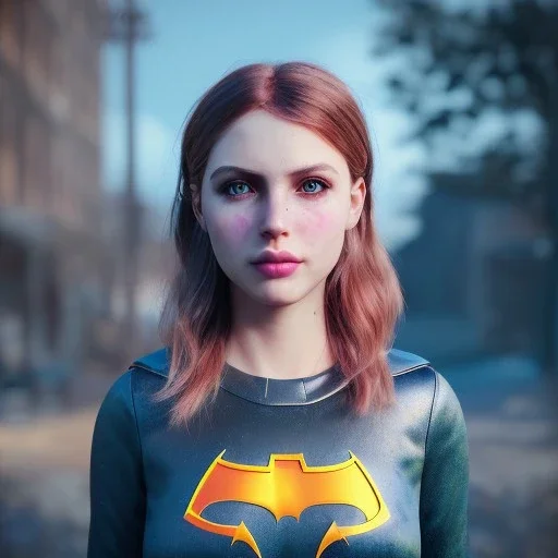 analog style,girl portrait, simmetric eyes, ambient, batgirl make up outfit, ultra realistic photo, unreal engine --aspect ratio 1:1