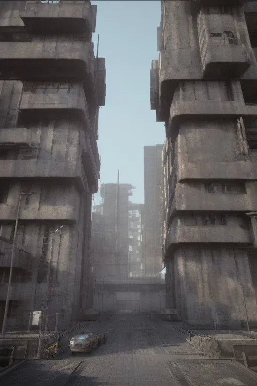 Brutalist architecture cityscape