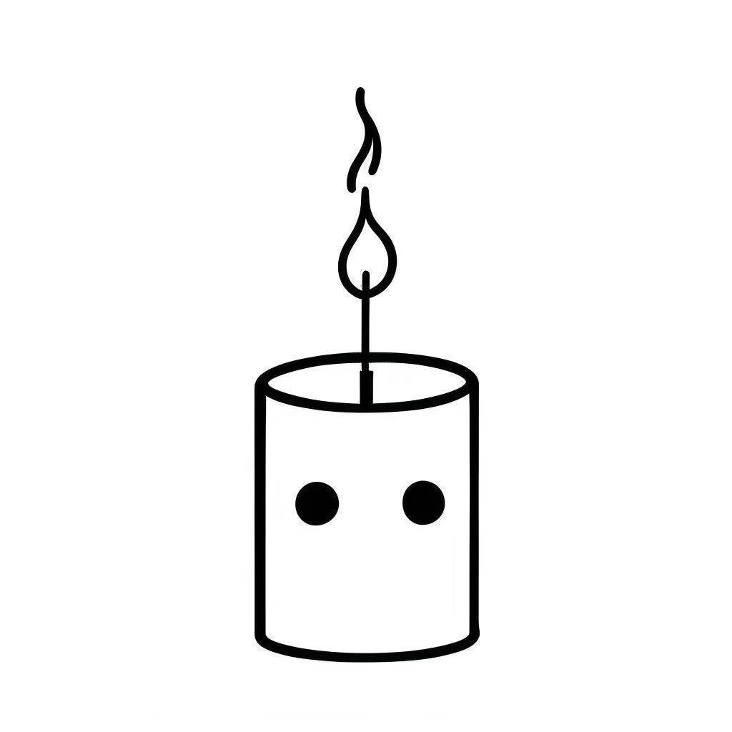 A black and white cute drawing of a Christmas Candle. Only outline, white background,for kids