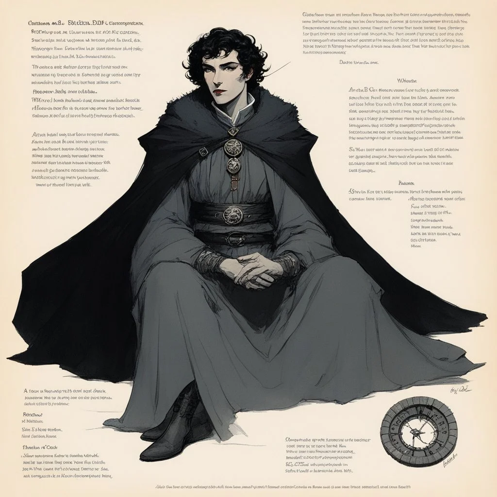 character concept sheet with AD&D statistics and characteristics, [illustration by René Gruau] It was not summoned. It was not born. It simply was—coiled beneath the skin of the world, sleeping in silence until a voice whispered it back into memory. Now it stares, unblinking, from the edge of existence. A head the size of mountains, crowned with horns like dead moons, eyes burning with starfire. Its breath coils through the air like smoke from a forgotten forge. The land around it bends in color