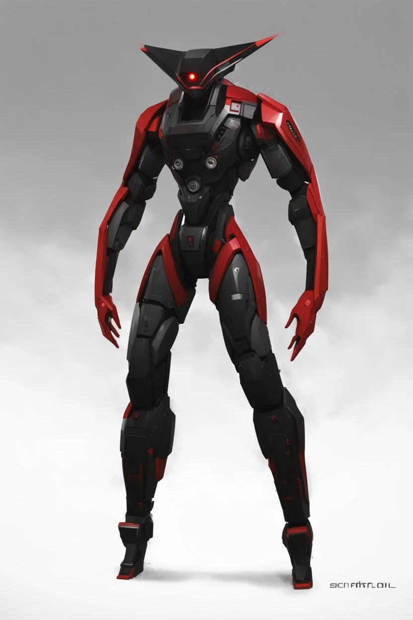 Sci-Fi, Large Mechainal Robot Red and Black, Space, Magic, Dangerous, Menacing, Horror