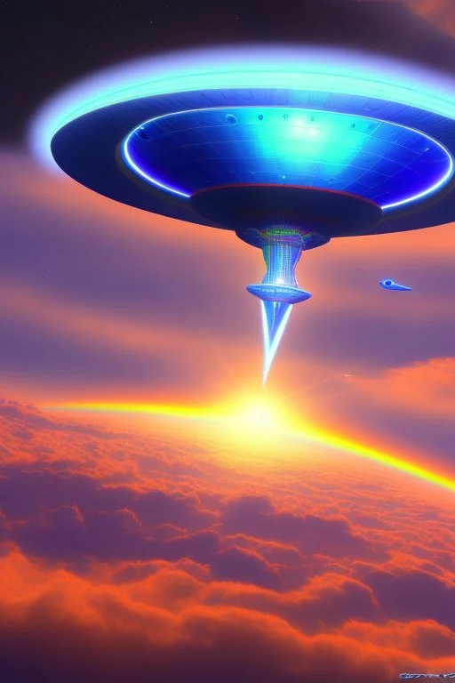 intergalactic very beautiful ufos rainbow futurist,mother ship pleiadian