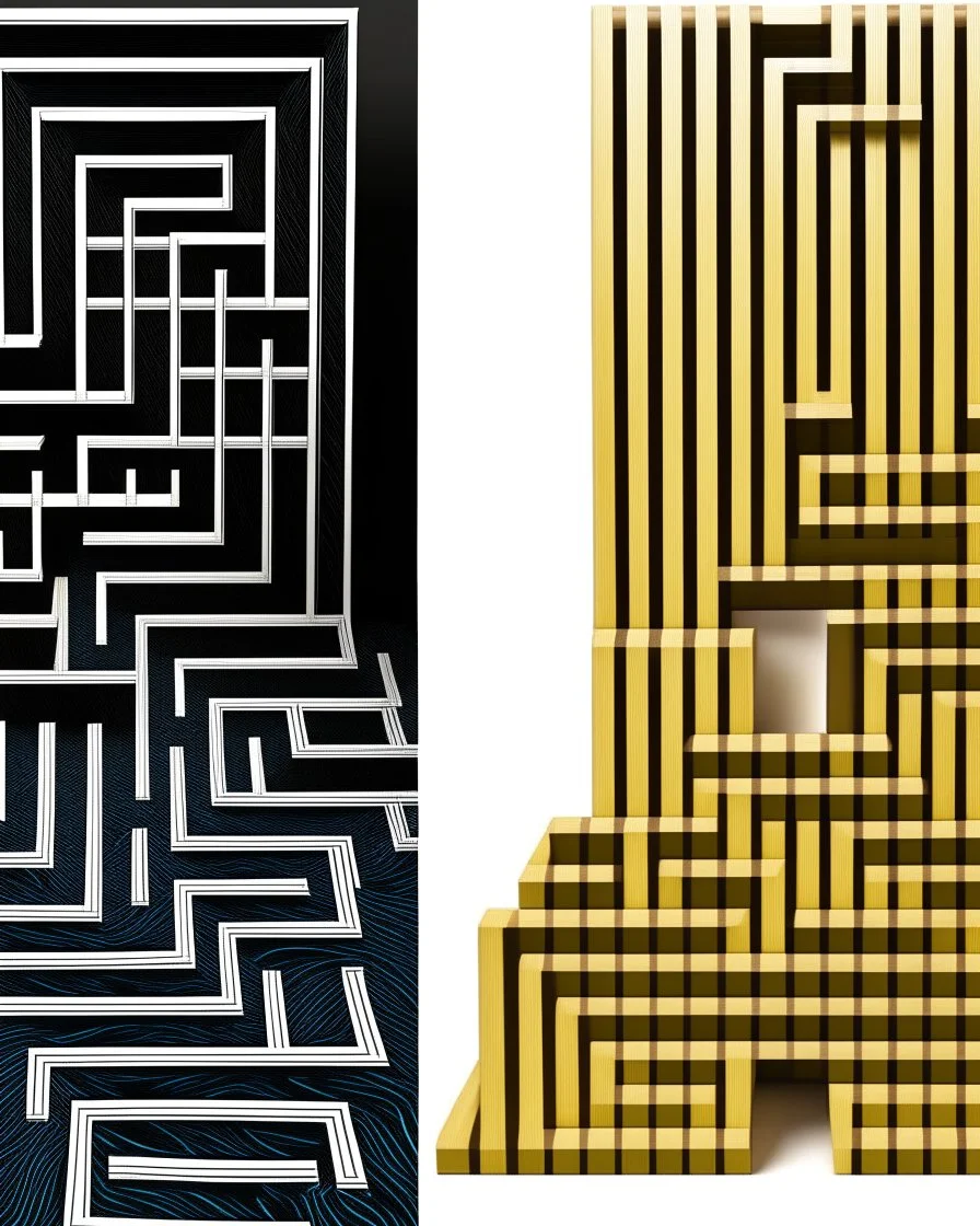 A before-and-after image of a maze, showcasing the starting point and the finish line once the child successfully completes it.