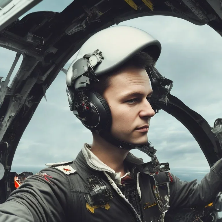 german fighter pilot sitting in aircraft cockpit