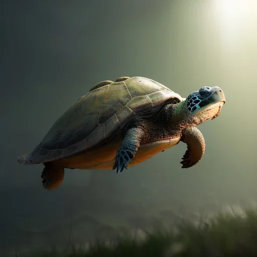 Warrior Turtle deep water lights unreal 5, octane render, cinema4d, redshift render, hyper realistic, cenematic, vibrancy, synthwave, retouch, centered, dynamic lighting, dramatic lighting, 4k, highly detailed, attractive beautiful, realistic, virtual reality, epic composition, holographic,