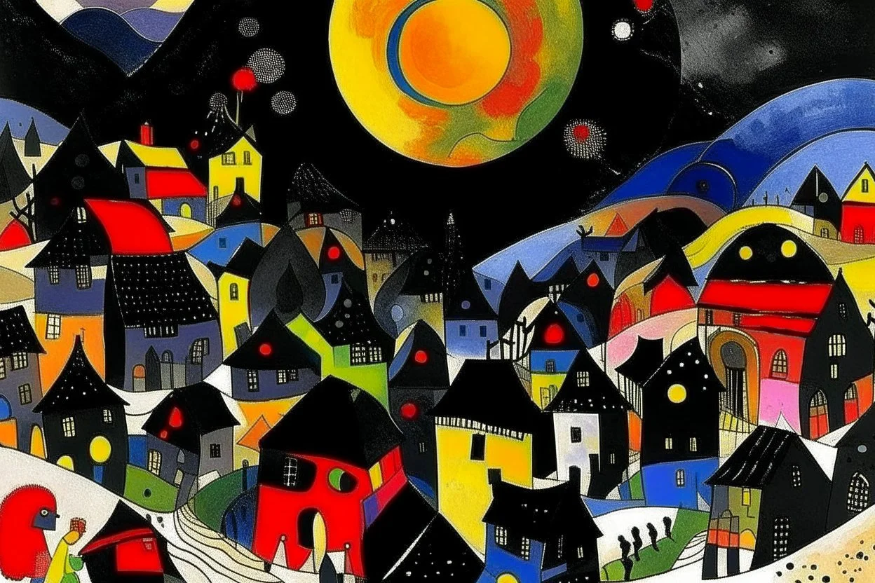 A black village in a shadow realm painted by Wassily Kandinsky