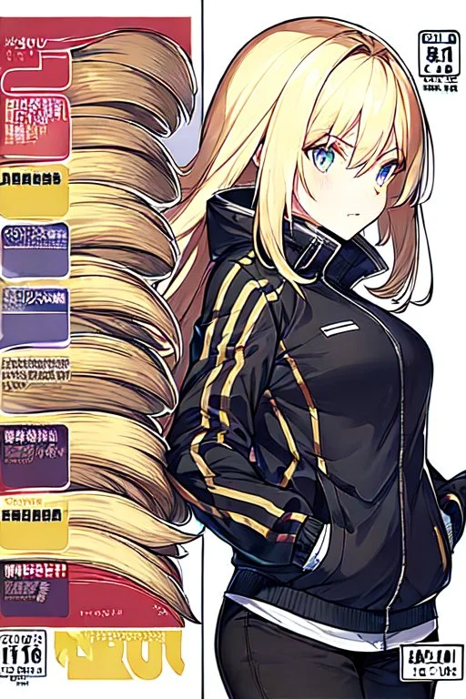 blonde girl with hair with tails waring jacket, line arts, manga cover