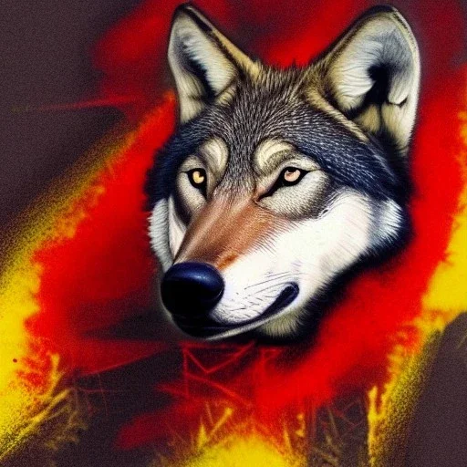 Black red and yellow wolf