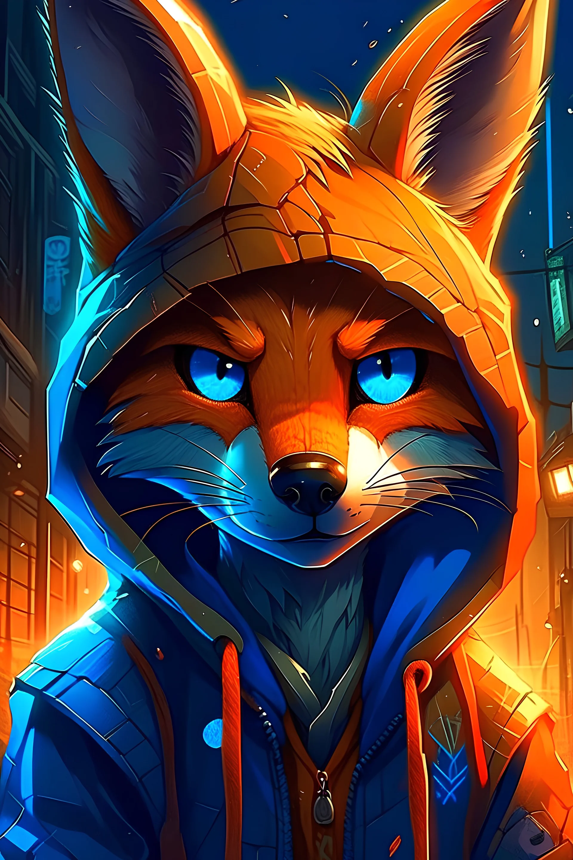 animee style: Cyberpunk fox in futuristi...