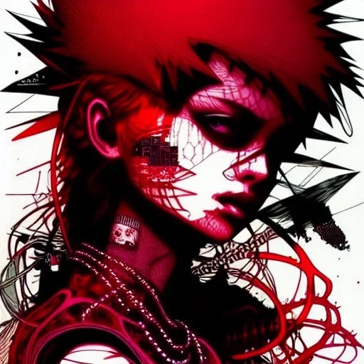 beautiful punk girl, hyper detailed, intricately detailed, illustration by <kilian eng> <Yoji Shinkawa>, darkred tones,