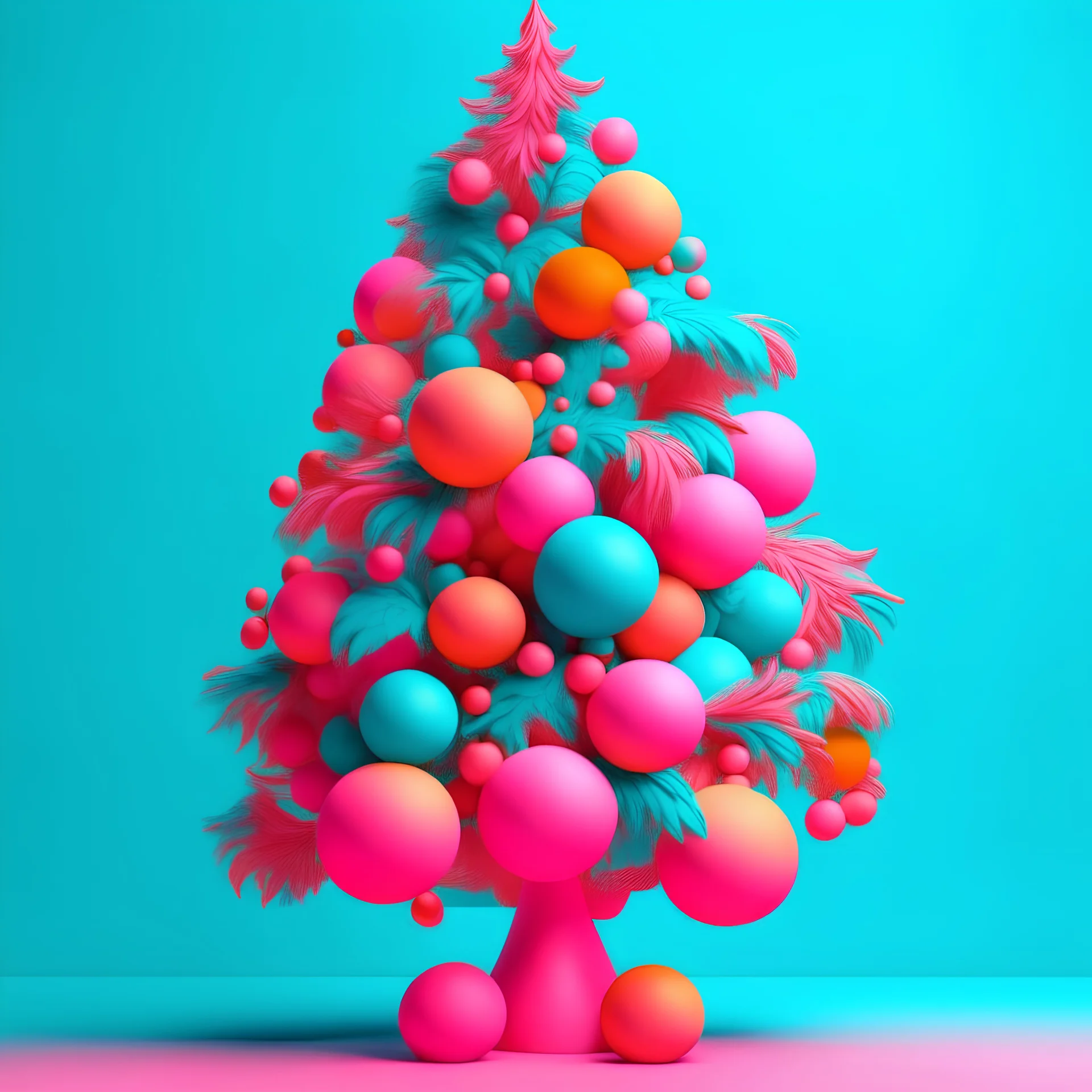 Christmas tree, pink, orang, turquoise, in the style of moebus