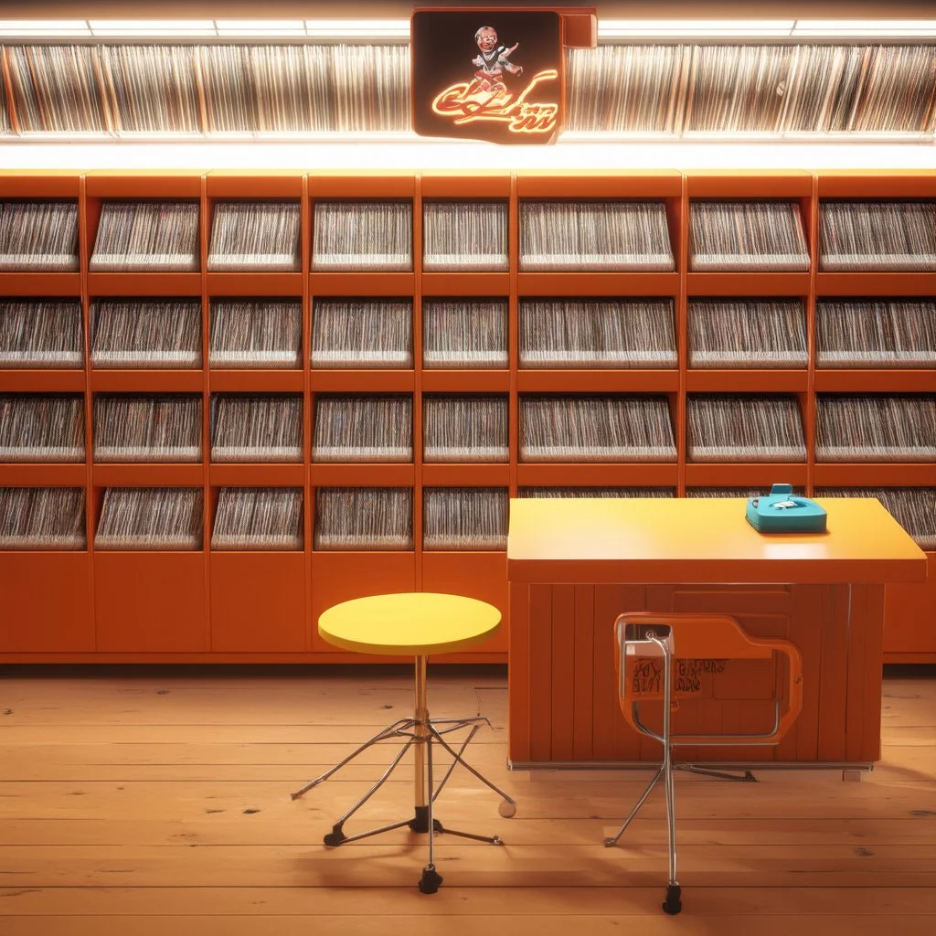 3-d render cartoonish classic inside a record shop record store