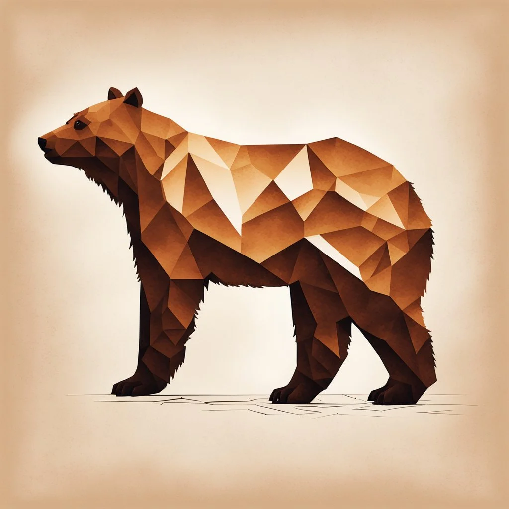 silhouette of a brown bear, letterpress style 2d lowpoly lookalike, minimalistic high contrast pencil art