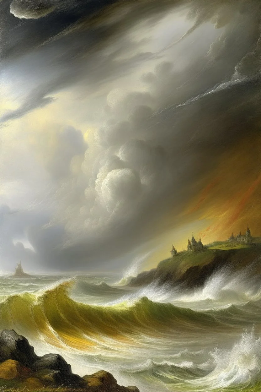 Stormy weather over cornwall in the style of William j turner