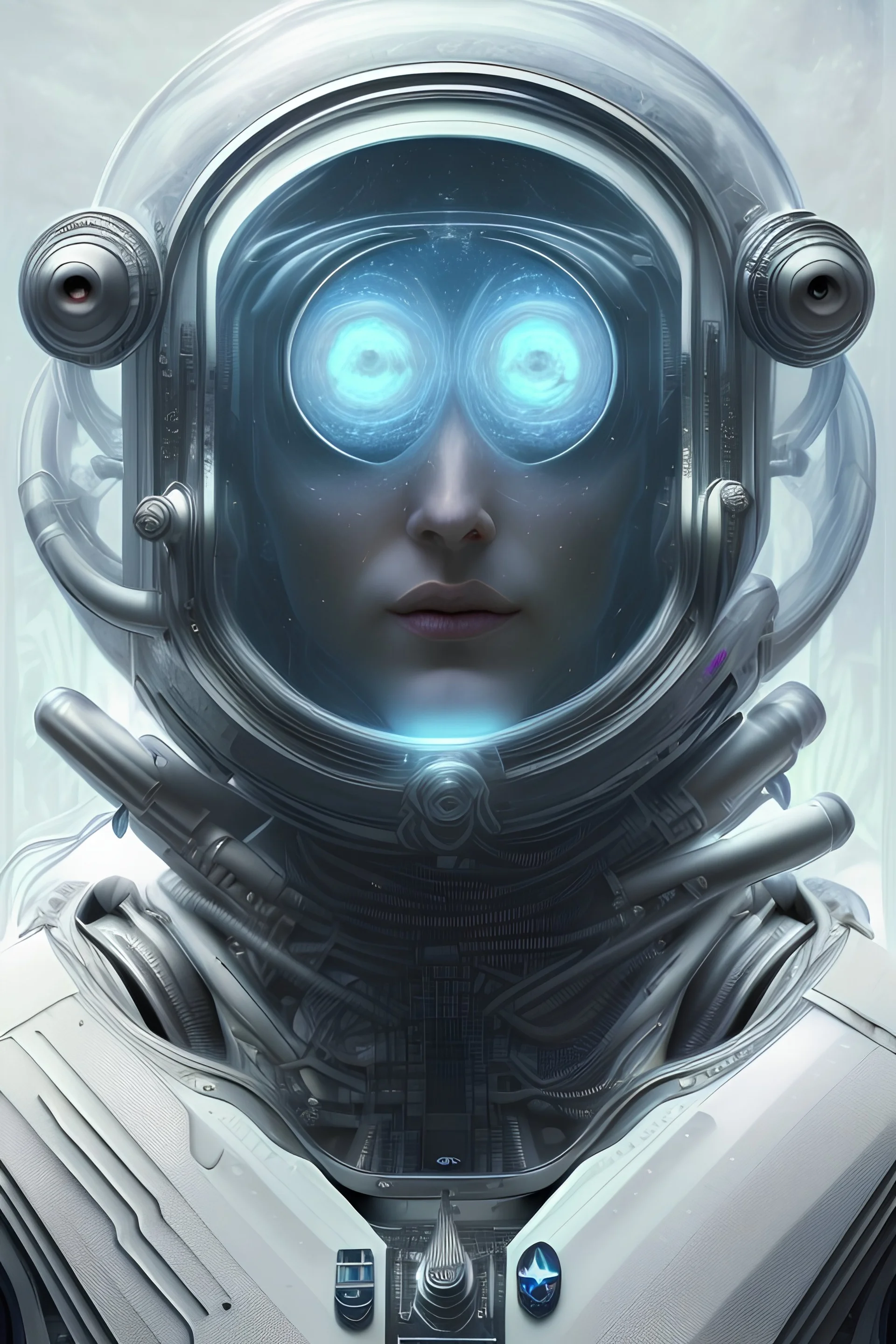 Create an ultra-realistic, highly detailed, concept art featuring a close-up portrait of a futuristic astronaut. The intricate textures of the design bring the character to life, while the interstellar background adds a sense of space travel and adventure. This captivating crypto t-shirt design combines the artistic styles of Alphonse Mucha, Ryan Kittleson, Greg Rutkowski, Leesha Hannigan, Stephan Martiniere, and Stanley "Artgerm" Lau.