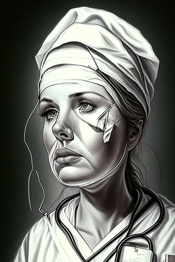 Specialty, nurse, job, medical equipment, lighting, needle, plaster, bandages, muzzle, nurse, drawing, portrait